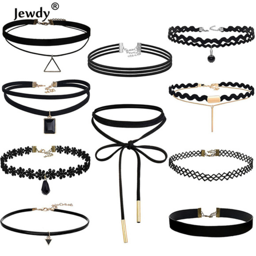New Lot of 10 Black Choker Necklaces
